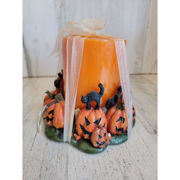 Halloween pumpkin stack holder candle pillar orange home decor candy corn - Picture 3 of 9